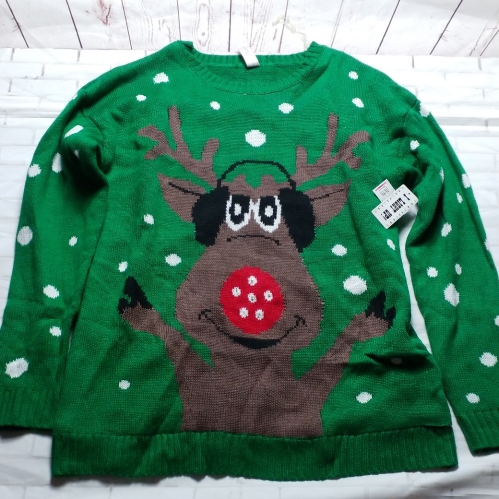 JUNIO CHRISTMA SWEATER RUDY NOSE NWT I LIGHT UP